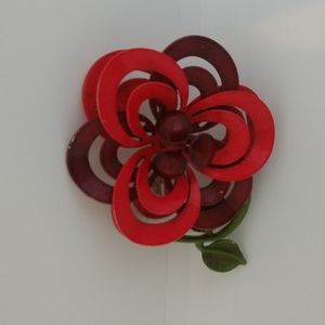 Vintage large painted metal flower brooch